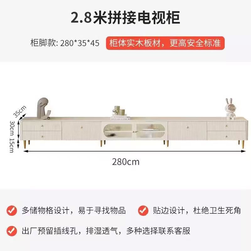 Solid wood coffee table tv cabinet french cream style for home living room floor-standing coffee table tv cabinet modern normcore style side cabinet