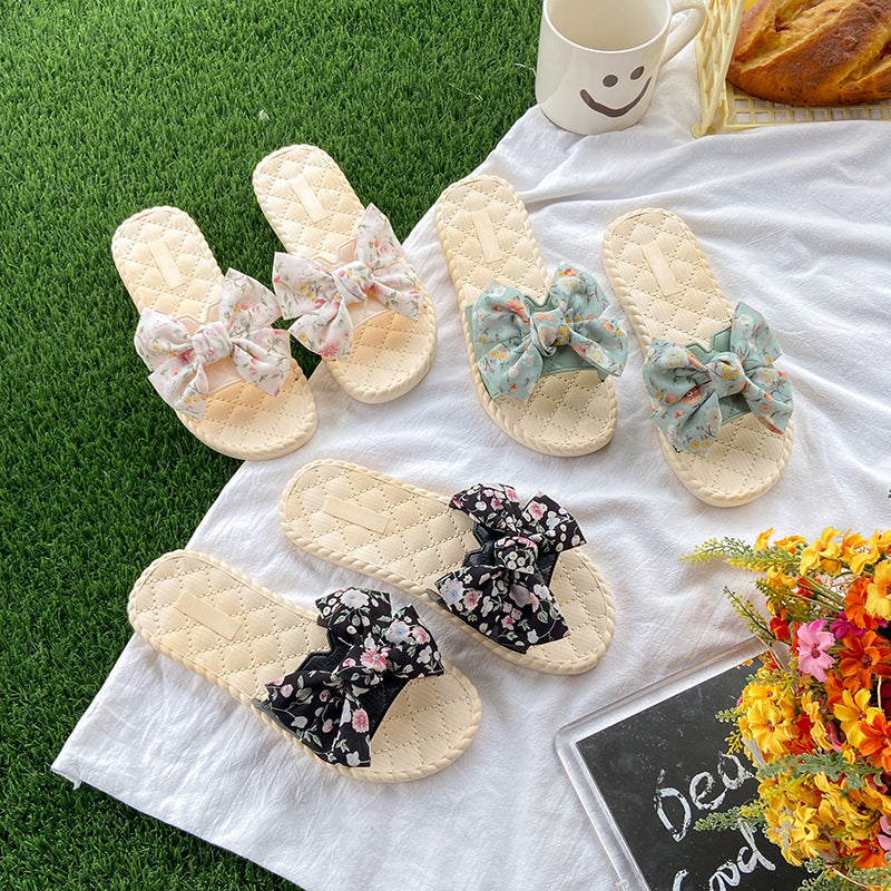 Summer new women's fashionable sweet bowknot flip-flops - comfortable, non-slip sandals for home, outings, and the beach