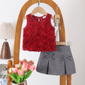 Baby clothing kids set children outfit burgundy sleeveless tops + gray shorts