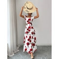 Women's summer new arrival: elegant vintage rose print square neck cinched waist puff sleeve a-line maxi dress