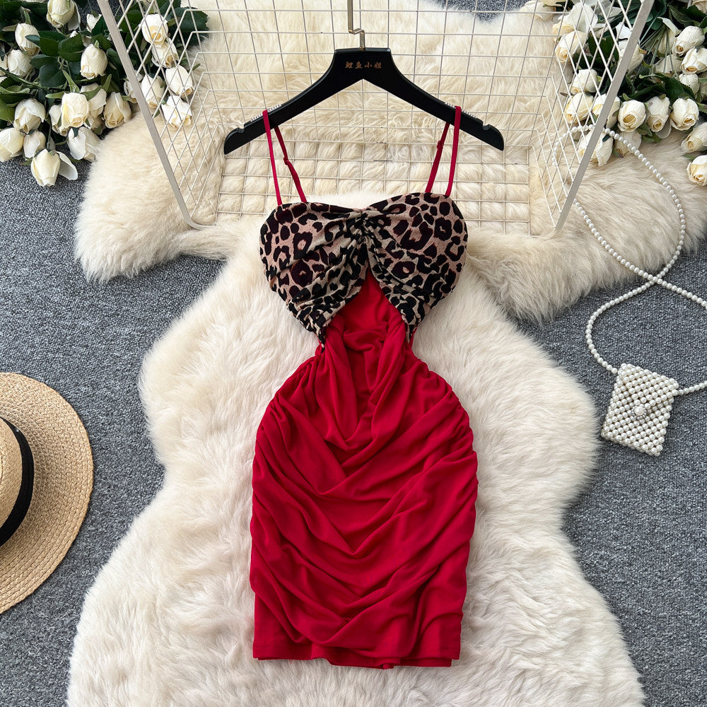 Sexy leopard print cami mesh mini dress - women's summer high waist bodycon tube top dress - boss babe style