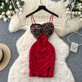 Sexy leopard print cami mesh mini dress - women's summer high waist bodycon tube top dress - boss babe style