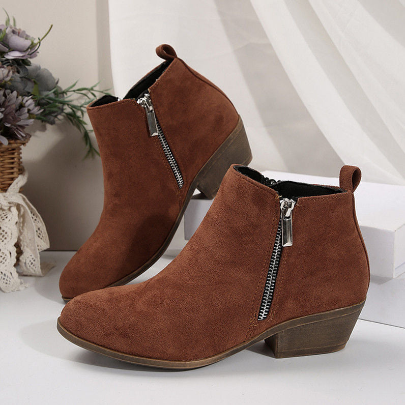 Chunky heel ankle boots - new autumn/winter  collection - european & american style, plus size, pointed toe, side zipper, comfortable bare boots - wholesale for women