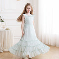 Girls' chiffon dress with ruched detail, long summer dress, ruffle shoulder straps, princess style,  new arrival, cross-border fashion for europe and america