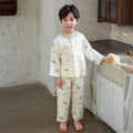 kids' cropped lounge set - boys & girls double-layer cotton gauze pajama set with baby lace trim and cartoon print