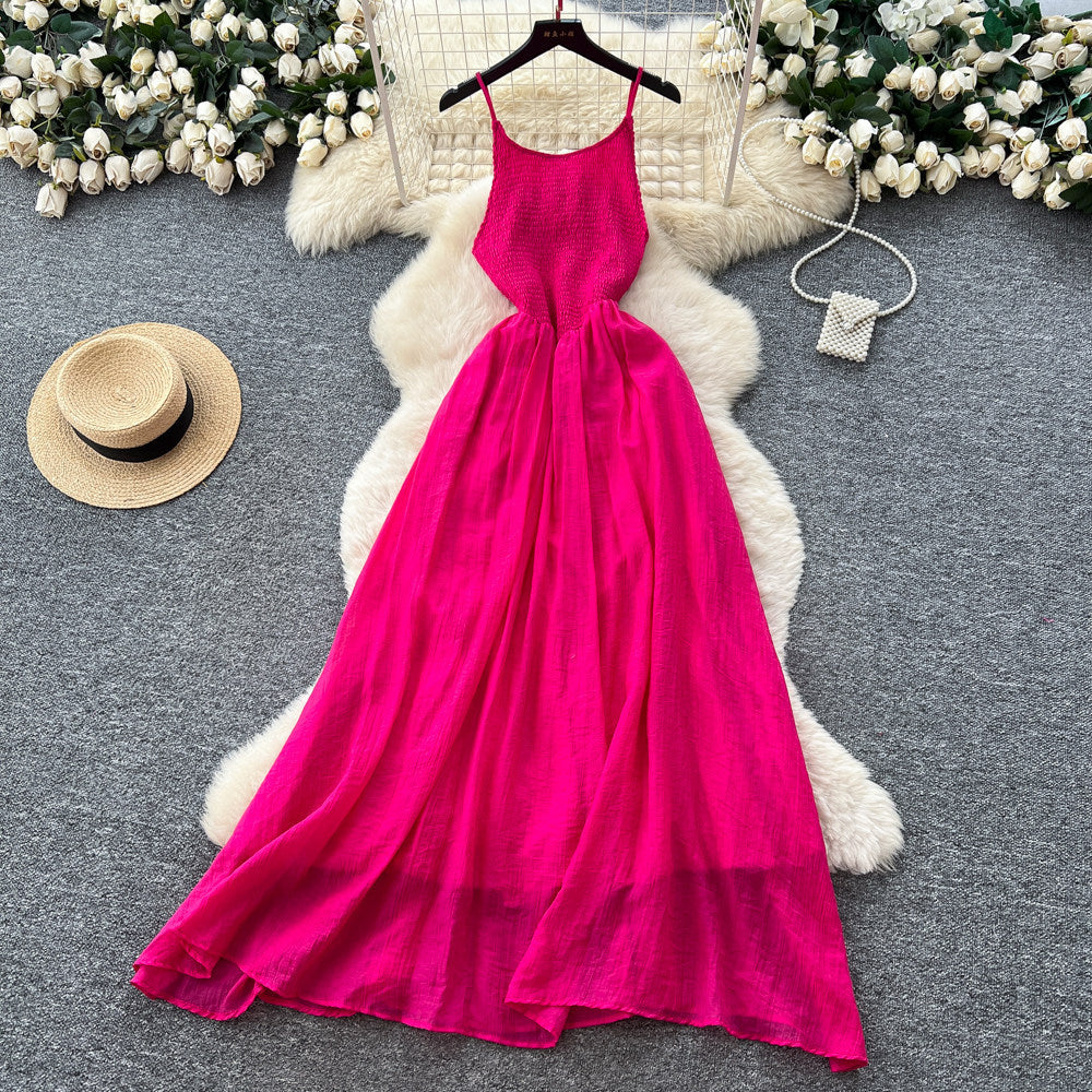 French riviera style yellow slip dress - women's spring  high-waisted, slimming, ethereal, flowy a-line maxi dress for summer
