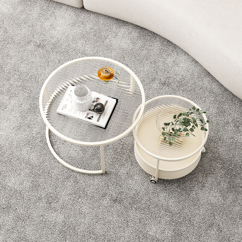 Luxury minimalist modern glass round table -  new arrival - small apartment home decor - cream style mobile coffee table for living room