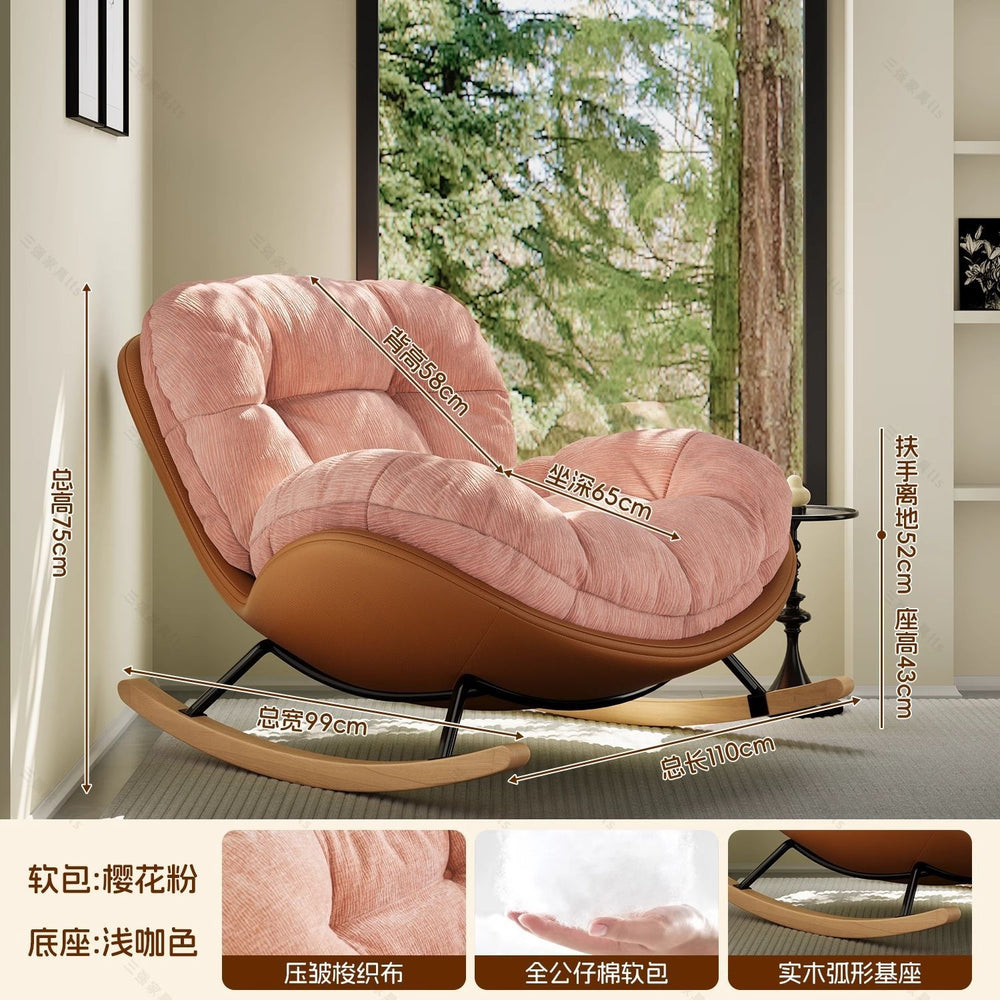 Small pink eggshell rocking chair recliner balcony for home living room single sofa chair casual lazy sofa for sleeping