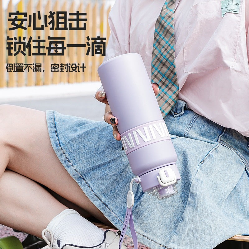 Outdoor bouncing double drink thermos cup 316 stainless steel straw water cup sports thermos portable wholesale customized