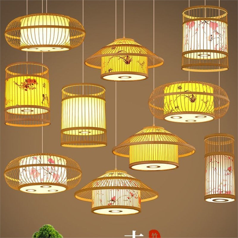 Hot pot restaurant box with spotlight bamboo lantern chandelier Chinese hotel private room store homestay bamboo stick house lamp