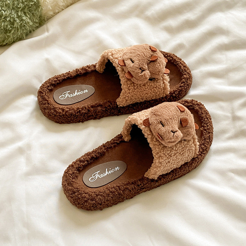 Cute capybara slippers - new autumn/winter collection: stylish, warm, and cozy fuzzy cotton slippers for indoor and outdoor wear