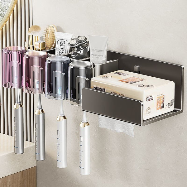 Toothbrush Shelf Shelf No punching, gun ash, brushing teeth, bathroom, tooth cup, mouthwash cup storage, wall-mounted tissue holder