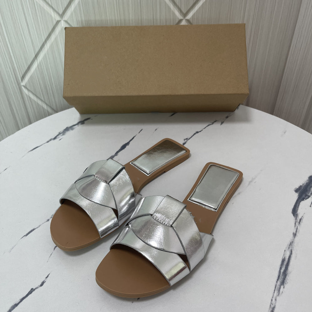Za2026 summer new women's shoes square toe criss-cross flat sandals simple versatile slides women's outdoor slippers