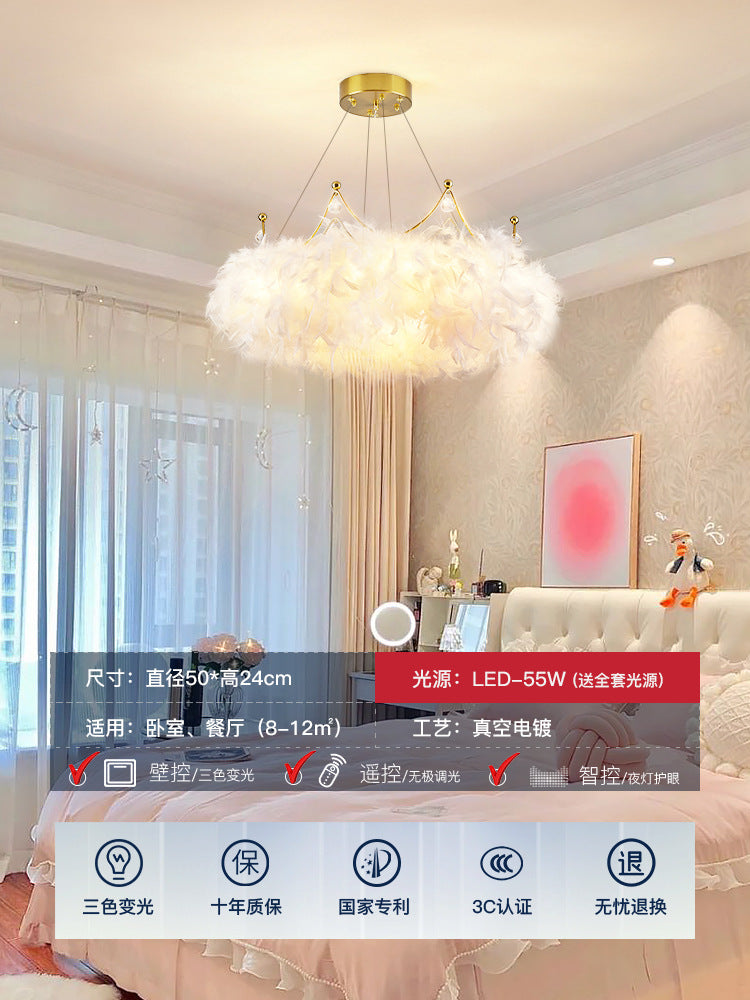 [Strict selection] Bedroom chandelier master bedroom feather lamp cream wind Internet celebrity crown lamp girl room cloakroom lamp
