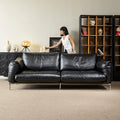 Minimalist mid-century modern genuine leather sofa for living room, small apartment, bauhaus retro style black hammer sofa, 2025 new arrival
