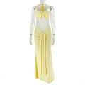 Fashion styleexport women's clothing slightly see-through strappy backlesspure color hip skirt halter pleated chest wrap silm long dress