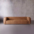 Wabi-sabi style nordic cream light luxury retro style brown straight row living room modern simple french technology cloth leather sofa