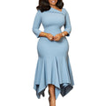 D594export women's clothing fall and winternew arrival slanted collar pure colorhigh waistasymmetrical mermaid dressol african dress