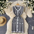 Accessible luxury thousand gold wind sleeveless grids knittingdress women's waist slimming design classy unique chic skirt