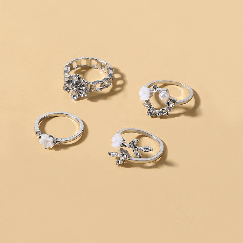 Wholesale diamond-studded floral rings: cross-border jewelry sets, european and american ins-style fresh alloy, niche high-end hand jewelry for women
