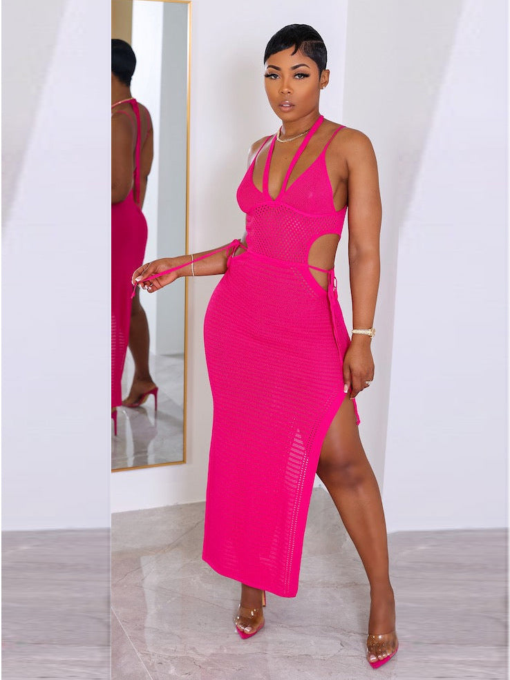 Amazon sexy women's fashion halter neck cutout knit dress - backless beach maxi dress