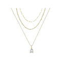 european and american popular simple style three-layer imitation pearl drop-shaped crystal pendant stacked necklace clavicle chain wholesale