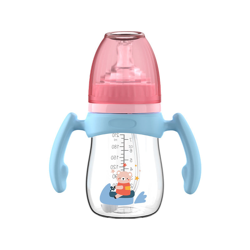 English boxed baby bottle baby wide diameter anti-choking and anti-flatulence PP bottle with handle and straw bottle