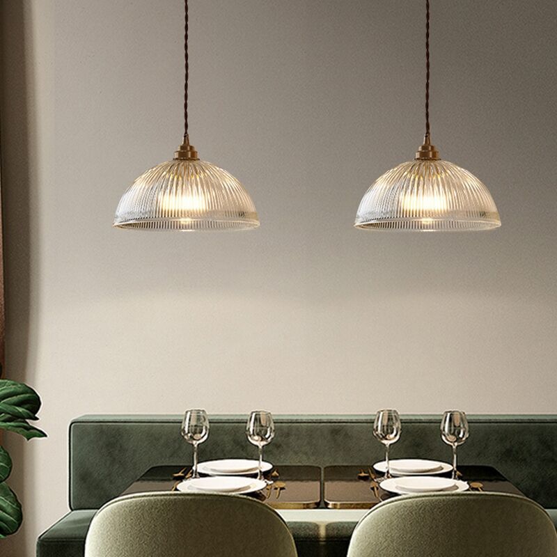 Zhongshan lamps, Nordic style restaurant bar balcony personalized minimalist single-head chandelier brass striped glass chandelier