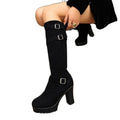 Exportplus sizeshort heightening small high heel knee socks boots springniche styleretro style thick heel slimming lookboots