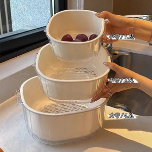 Double-layer new arrival drain vegetable basket fruit plate fruit living room plastic vegetable basket basket for home kitchen thickened
