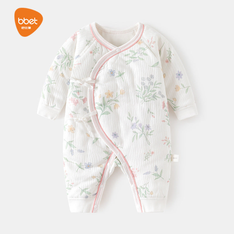 Babibele quilted romper - lightweight cotton, seamless bodysuit, autumn/winter pure cotton newborn butterfly outfit, baby crawling suit
