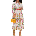 Amazon women's summer new pleated skirt  european and american cross-border waist-defining printed short-sleeve shirt collar dress