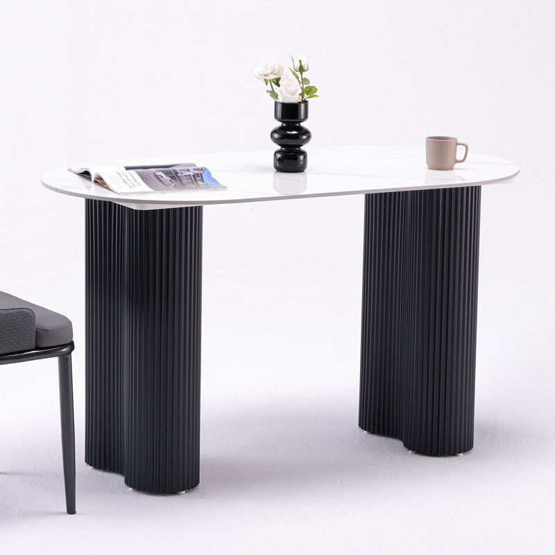 Modern minimalist rock slab dining table - new vintage-style home dining table with beautiful peanut leg design