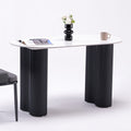 Modern minimalist rock slab dining table - new vintage-style home dining table with beautiful peanut leg design