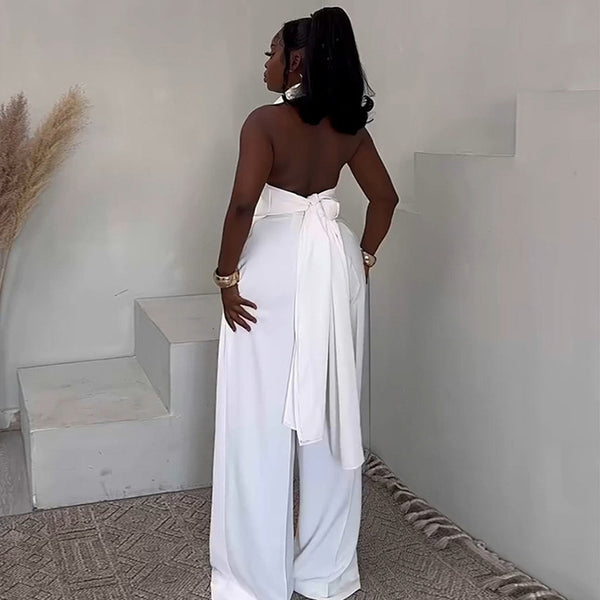 European and American  women's clothing 2025 summer new fashion backless bow sleeveless top wide-leg trousers set