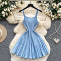 Elegant and chic camisole dress for women - autumn  collection: french retro, slimming, pleated, striped knit dress