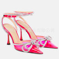 Transparent bow rhinestone high heel sandals pointed toe closed toe stiletto heels fashion european and american cross-border style