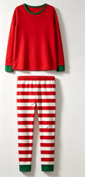 Ready-to-ship  cotton christmas pajamas - european & american style reindeer solid color print long sleeve family matching set