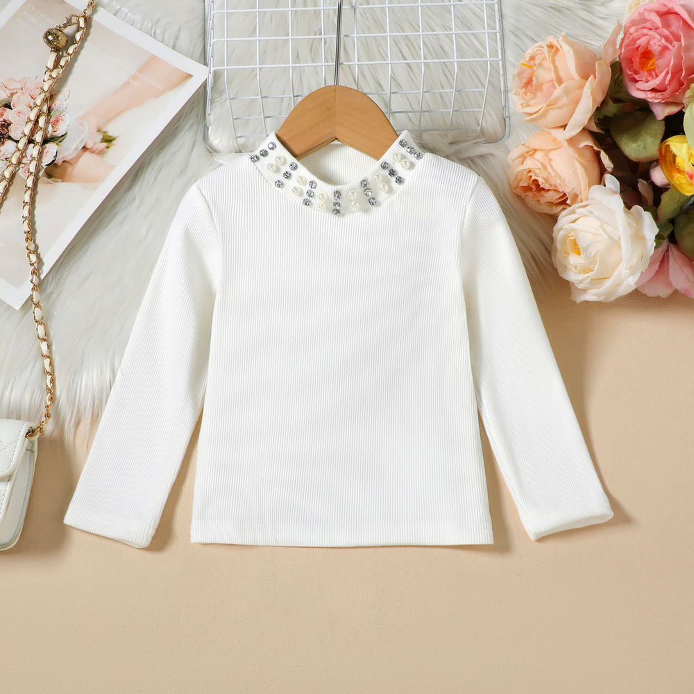 fashionautumgirl beaded long sleevestops with fashionstereo flower skirt pants two-piece set for children and young women