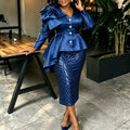 Autumn new arrivals: chic church dress set - elegant sequin & satin irregular ruffle two-piece outfit