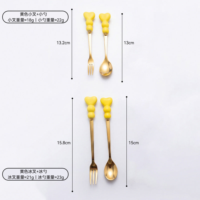 Wow, love handle dessert fork and spoon girl heart afternoon tea spoon high temperature resistant thickened ceramic handle fruit fork