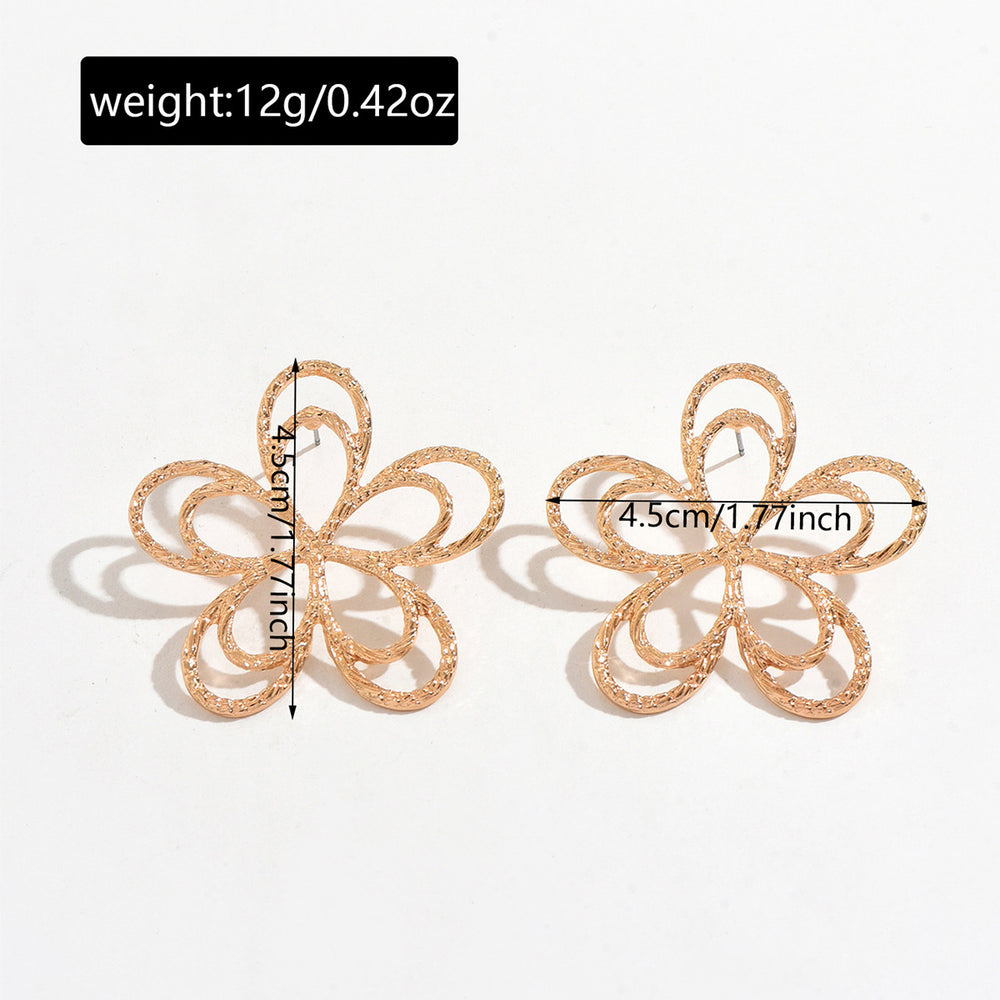 hot-selling metal texture cut out flower earrings japanese and korean version of asymmetrical texture classy sense ins earrings for women