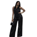 European and american cross-border african women's fashion  spring/summer new collection: solid color camisole top and high-waisted pants casual set