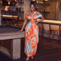 Fashion styleexportsummerprinting women's cool color matching chest wrap hip skirt home oblique collar backless long dress