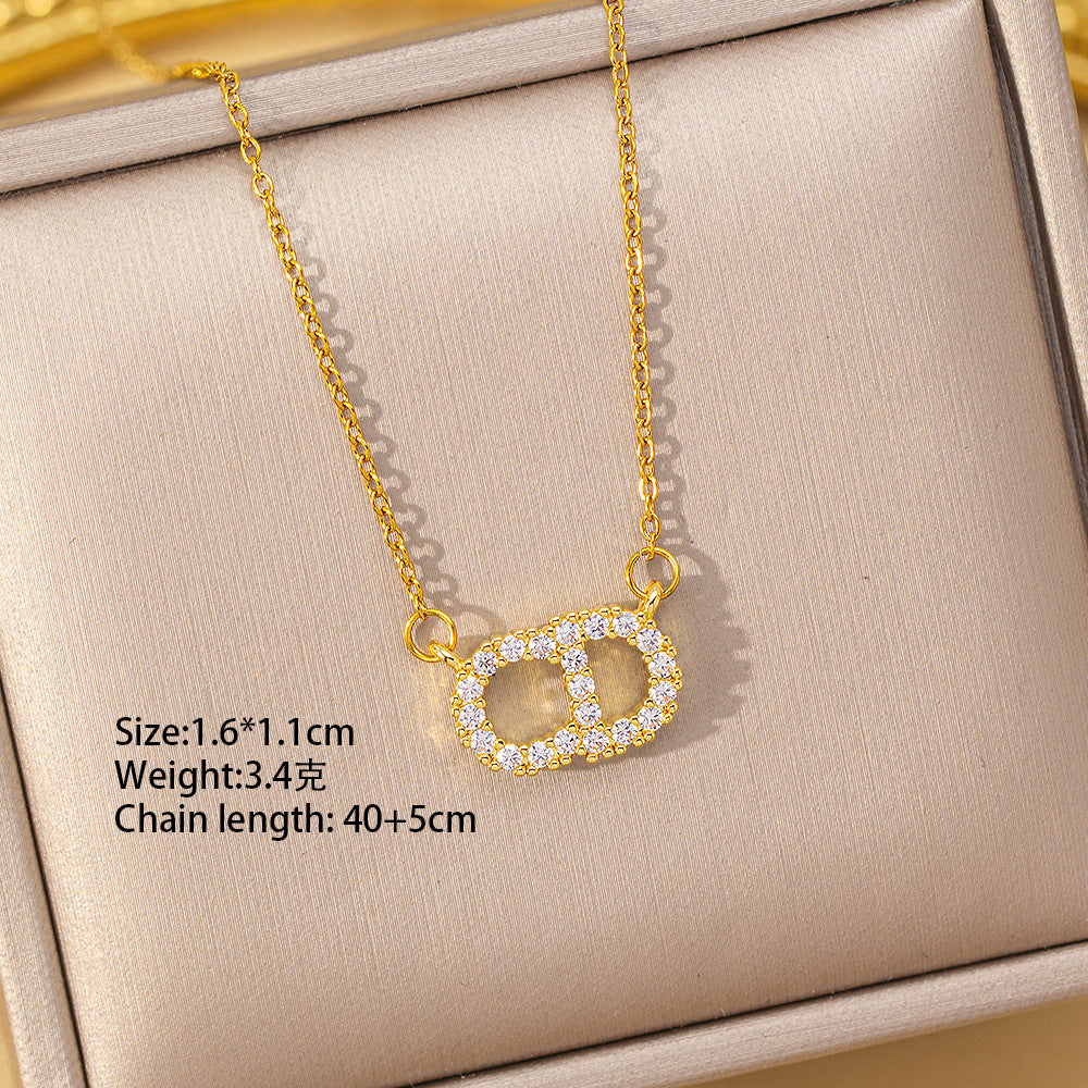 Copper inlaid zirconium four-leaf clover necklace for women, titanium steel real gold plating popularinsfashion flower exquisite sweater chain jewelry