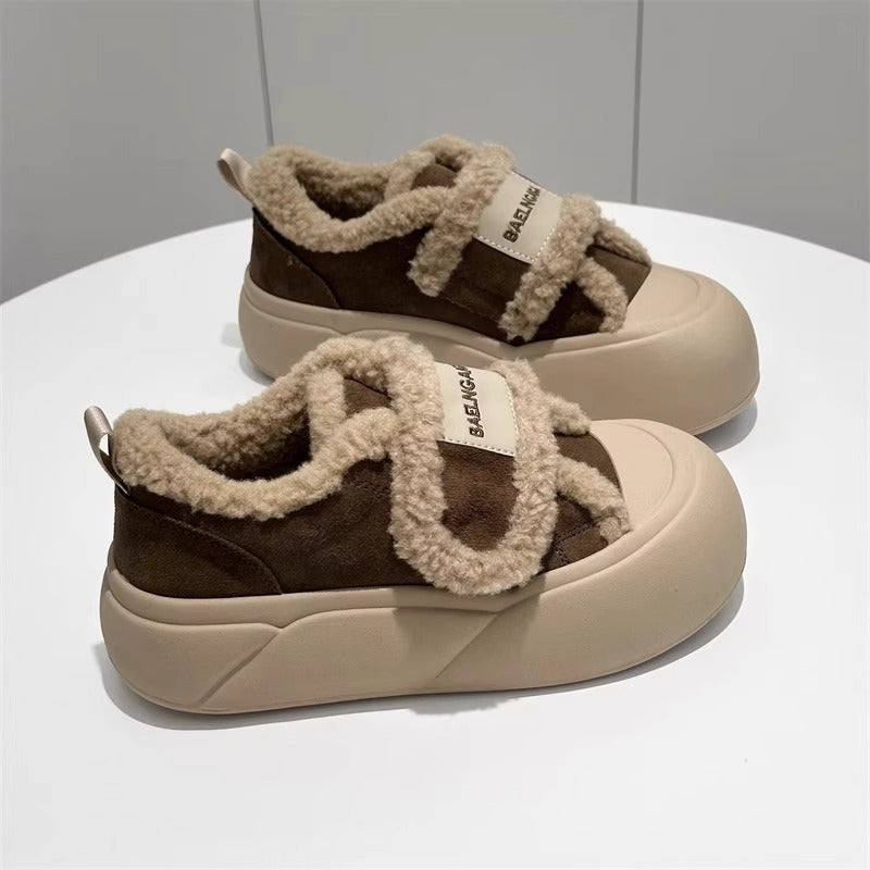 Slip-on loafers, platform soles, velcro cotton shoes, fall and winterfleece-linedthickened2026winternew arrival bread shoes trendy