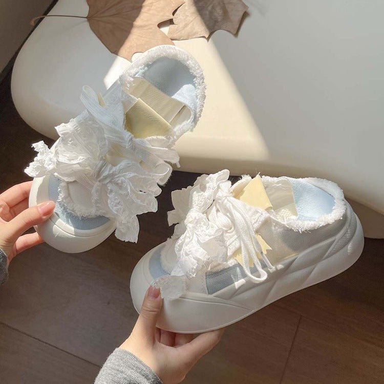 Cute bowknot chunky sole bread loafers - women's 2026 autumn lightweight ins style student versatile two-way trendy sneakers