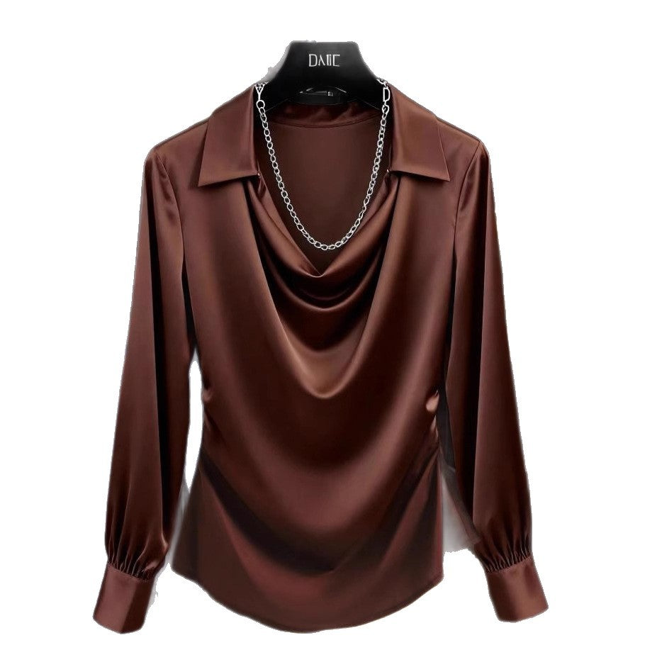 Ready-to-ship  elegant and minimalist blouse for independent e-commerce stores, , , and foreign trade - deep v-neck women's top
