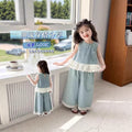 Girls' denim summer outfit set - new 101.3kg piece set, stylish sleeveless summer wide-leg pants with vest for kids