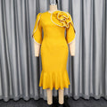 fashion red stereo flower dress ruffles waist silm banquet hip-covering mermaid dress dress